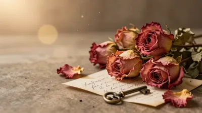 Withered Roses and Antique Key in Sepia - Flowers - AI generated image