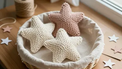 Hand-Knitted Star Ornaments in Basket - Crafts - AI generated image