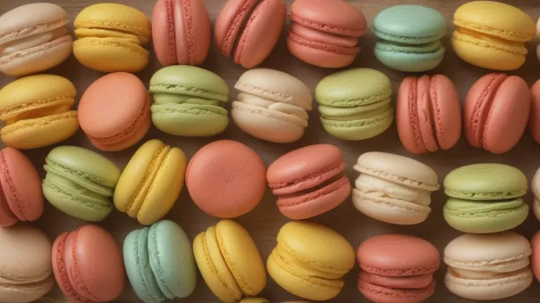 French Macarons Arranged in Grid with Warm Lighting - Food - AI generated image