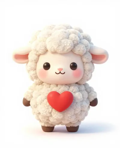 Fluffy Sheep Holding Heart - Animals - AI generated image
