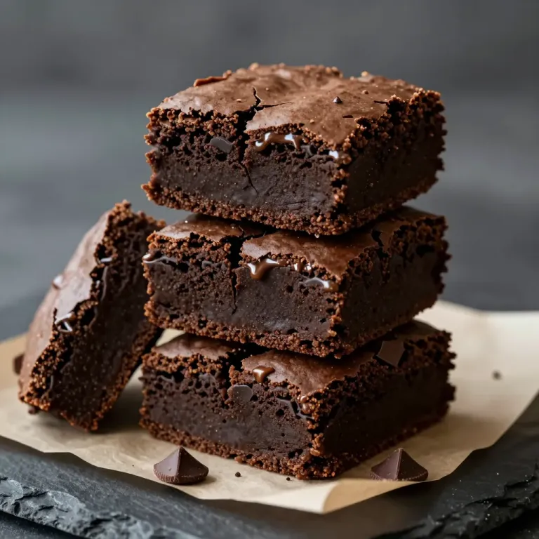 Stack of Chocolate Brownies with Smooth Ganache - Food - AI generated image