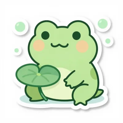 Cartoon Frog Sitting on Lily Pad with Bubbles - Cartoon - AI generated image