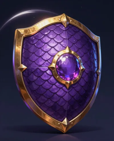 Glossy Purple Dragon-Scale Shield with Amethyst - Armor - AI generated image