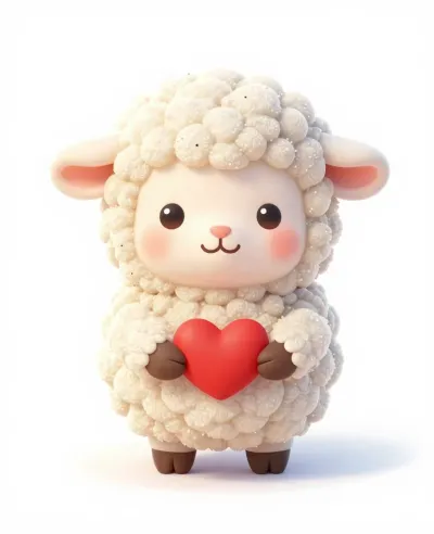 Fluffy Sheep Holding Heart - Animals - AI generated image