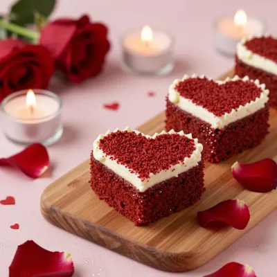 Heart-Shaped Red Velvet Cake with White Frosting - Food - AI generated image