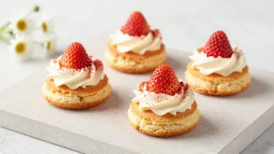 Miniature Strawberry Shortcakes with Whipped Cream - Food - AI generated image