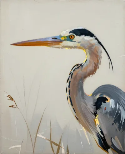 Great Blue Heron in Profile with Golden Light - Wildlife - AI generated image