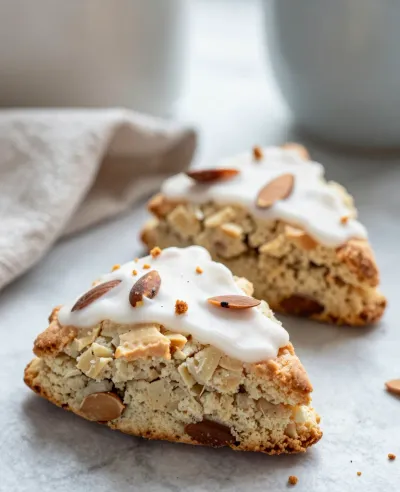 Almond-Iced Scones Golden-Brown Crust - Food - AI generated image