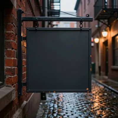 Empty Signboard Hanging in Wet Alley - Architecture - AI generated image
