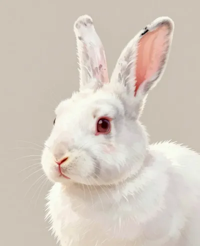White Rabbit with Perked Ears and Expressive Eyes - Animal - AI generated image