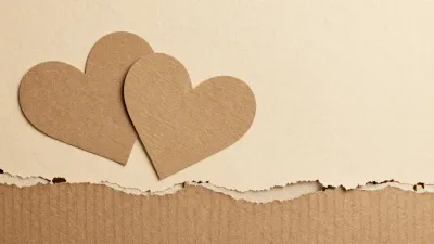 Brown Hearts Cut from Kraft Paper on Torn Edge - Art - AI generated image