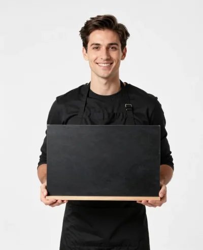 Chef Holding Slate Menu Board - Food & Drink - AI generated image