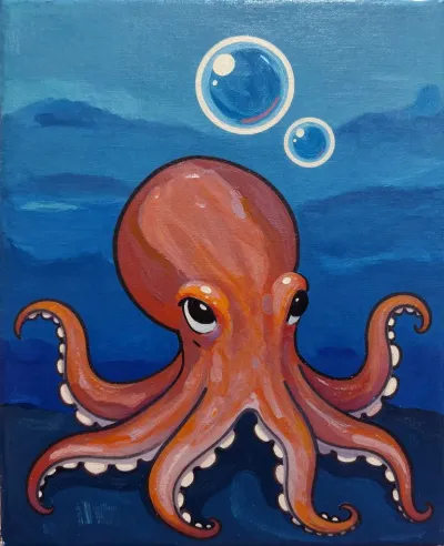 Glossy Octopus with Bubbles - Marine Life - AI generated image