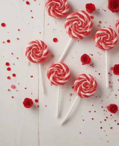 Swirling Lollipops with Red and White Stripes - Food - AI generated image