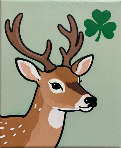 Deer with Antlers and Shamrock - Wildlife - AI generated image