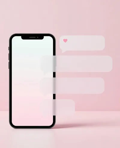 Smartphone with Blank Screen and Floating Speech Bubbles - Technology - AI generated image