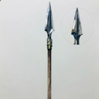 Metallic Spearhead with Wooden Shaft - Weapon - AI generated image