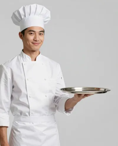 Chef Presenting Silver Platter - People - AI generated image