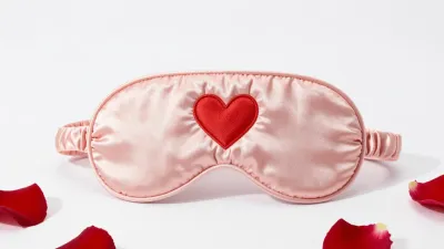 Pink Satin Sleep Mask with Heart Cutout - Fashion - AI generated image