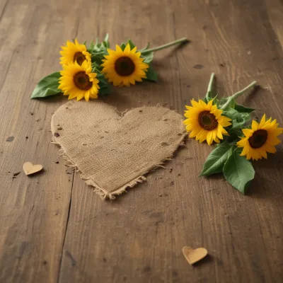 Heart-Shaped Burlap with Sunflowers - Still Life - AI generated image