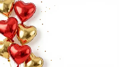 Red and Gold Heart Balloons Reflective Celebration - Celebration - AI generated image