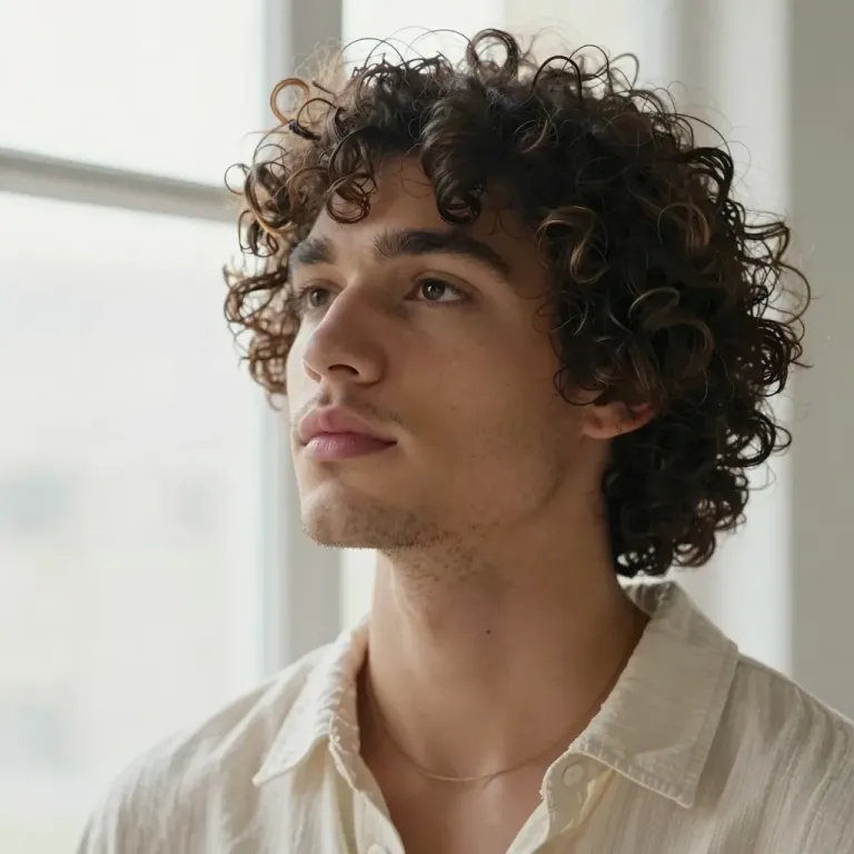 Curly-Haired Person in Soft Light - Portrait - AI generated image