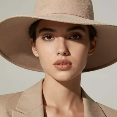 Woman Wearing Wide-Brimmed Hat with Soft Lighting - Fashion - AI generated image