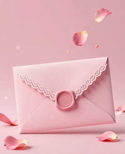 Pink Envelope with Lace Trim and Wax Seal - Stationery - AI generated image