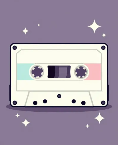 Glossy Cassette Tape with Teal and Pink Strips - Music - AI generated image