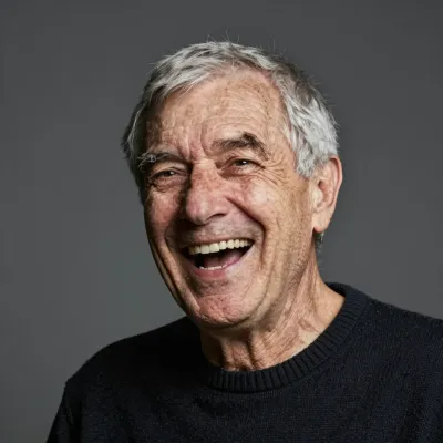 Laughing Elderly Man in Soft Sweater - Portrait - AI generated image