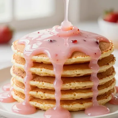 Golden Pancake Stack with Pink Glaze - Food - AI generated image
