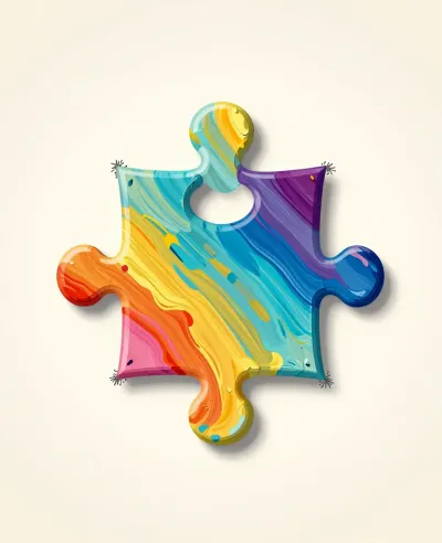 Colorful Puzzle Piece with Glossy Paint Texture - Art - AI generated image