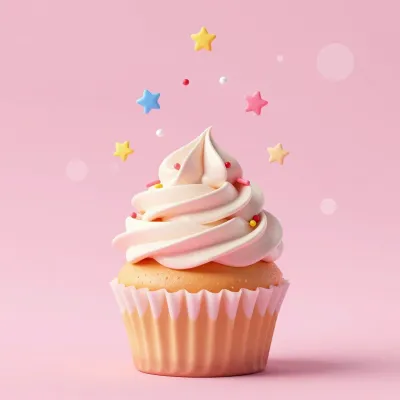 White Frosting Cupcake with Colorful Stars - Food - AI generated image