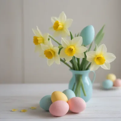 Pastel Daffodils and Eggs Arrangement - Flowers - AI generated image