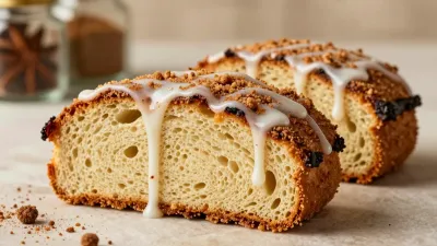 Sliced Cinnamon-Sugar Brioche Cake with Icing - Food - AI generated image