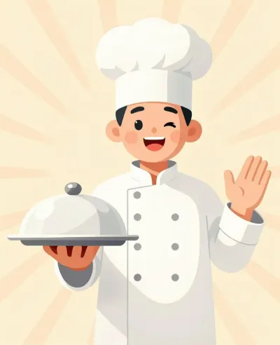 Chef Presenting Silver Platter with Warm Halo - People - AI generated image