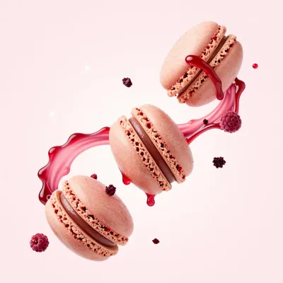 Macarons with Chocolate Ganache Dripping - Food - AI generated image