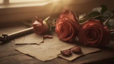Pink Roses and Handwritten Notes in Sepia Light - Flowers - AI generated image