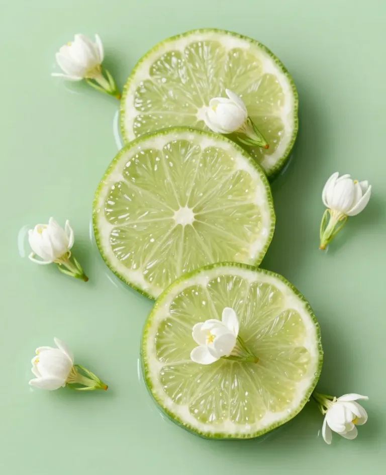 Sliced Limes with Jasmine Flowers - Food - AI generated image