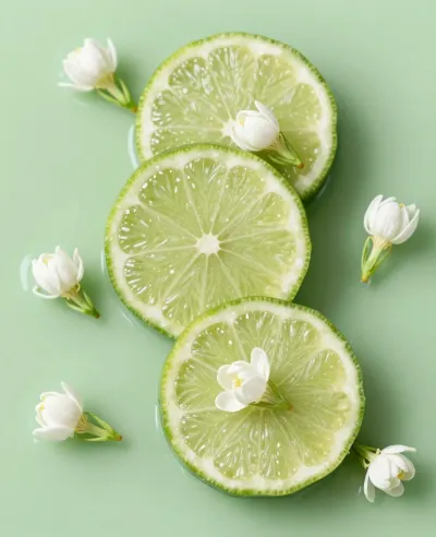 Sliced Limes with Jasmine Flowers - Food - AI generated image
