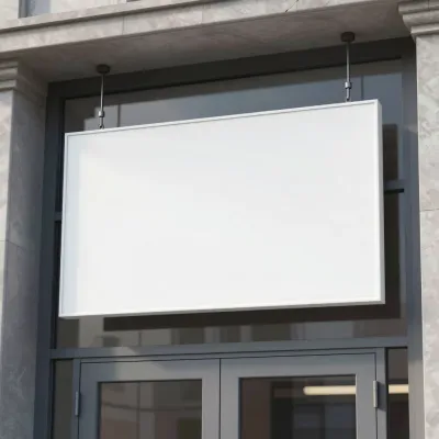 Blank White Sign Hanging Modern Facade - Architecture - AI generated image