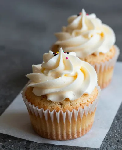 Mini Cupcakes with Piped Frosting and Sprinkles - Bakery - AI generated image