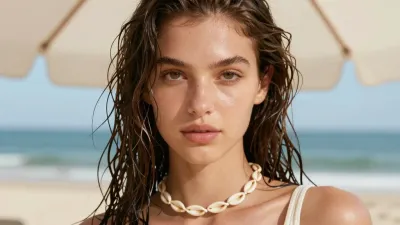 Wet Hair Model Beach Shade - People - AI generated image