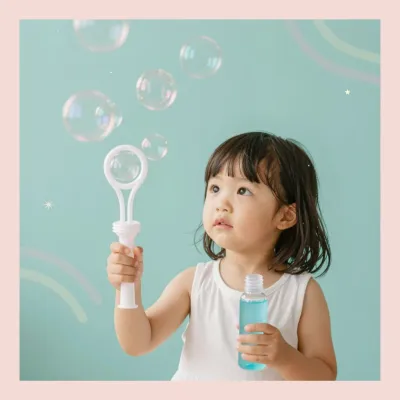 Child Blowing Bubbles with Wand - Children - AI generated image