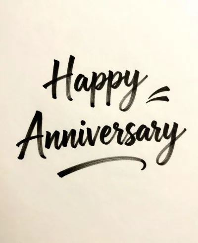 Black Ink Happy Anniversary Text on White Paper - Typography - AI generated image