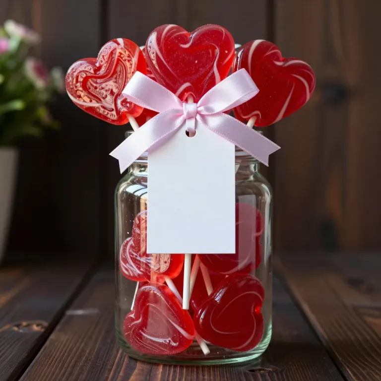 Heart-Shaped Lollipops in Glass Jar - Food - AI generated image