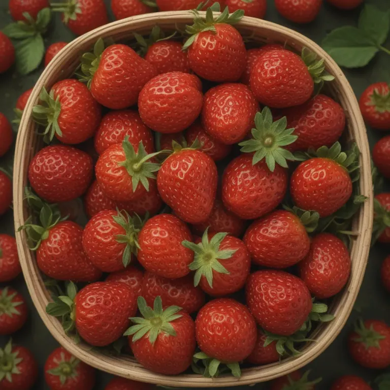 Strawberries in Woven Basket - Food - AI generated image