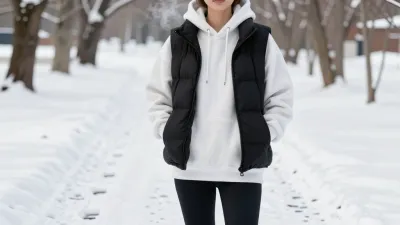 Person in White Hoodie and Black Puffer Vest on Snowy Path - People - AI generated image
