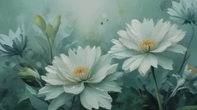 Impasto White Flowers with Yellow Centers - Flowers - AI generated image