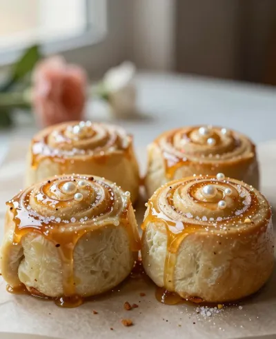 Honey-Glazed Rolls with Sugar Pearls - Bakery - AI generated image